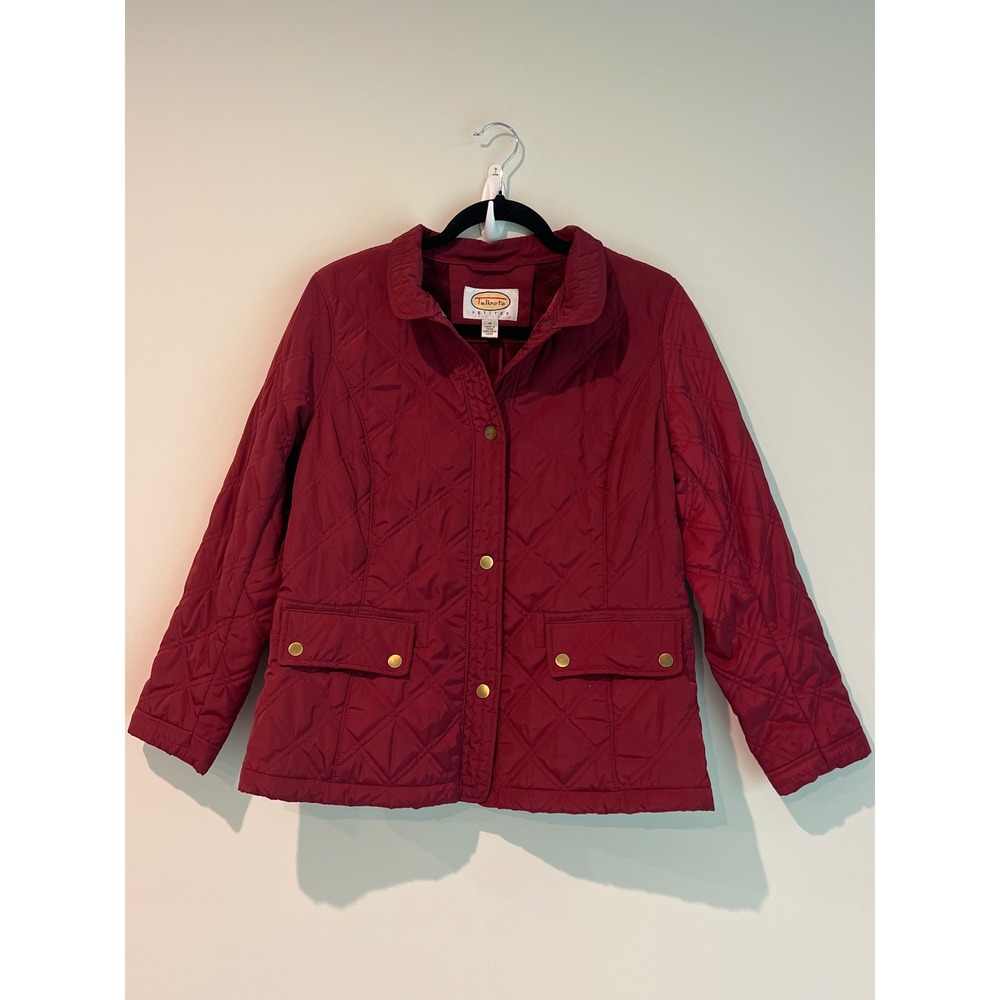 Talbots Petites Burgundy Red Quilted Faux Fur Lined Barn Jacket Size Medium P